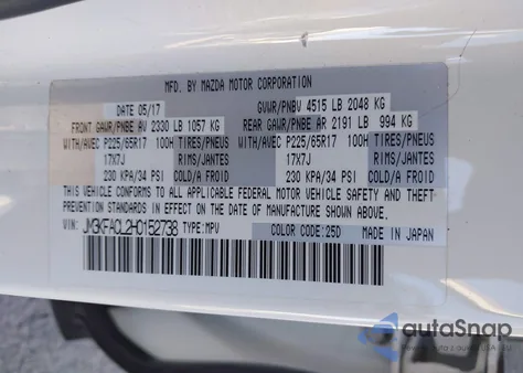 2017 Mazda Cx-5 Touring z USA, uszkodzony, nr VIN JM3KFACL2H0152738